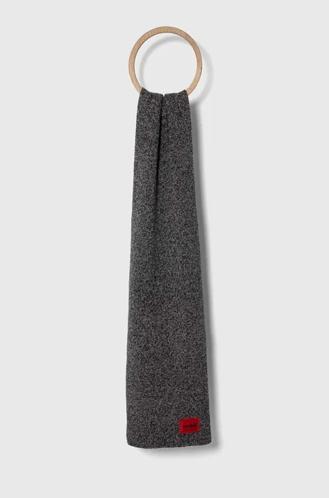 Шерстяной шарф HUGO цвет серый меланж