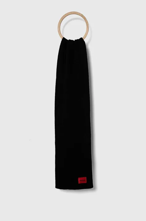 HUGO szalik wełniany kolor czarny melanżowy