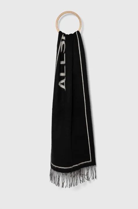 AllSaints szalik wełniany kolor czarny wzorzysty