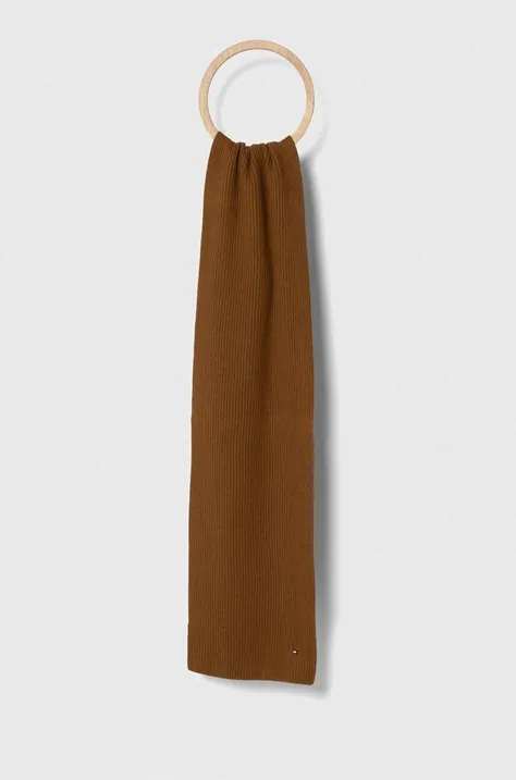 Tommy Hilfiger szalik z domieszką kaszmiru kolor brązowy gładki