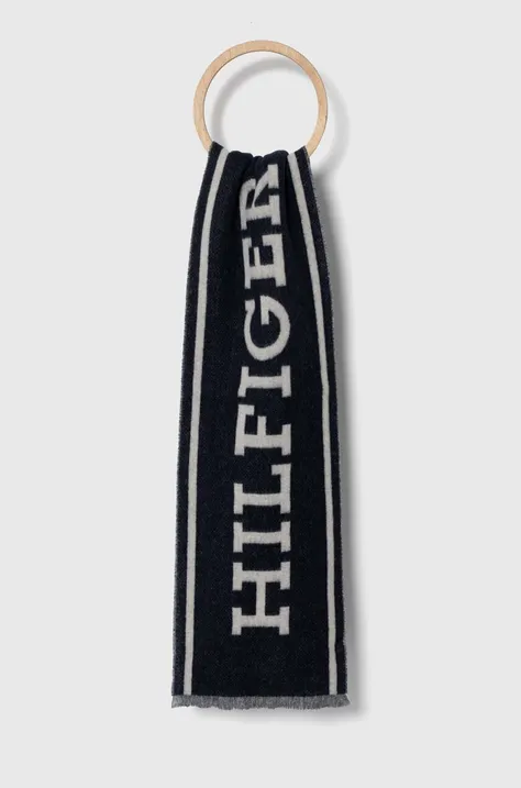Шерстяной шарф Tommy Hilfiger цвет синий узорный