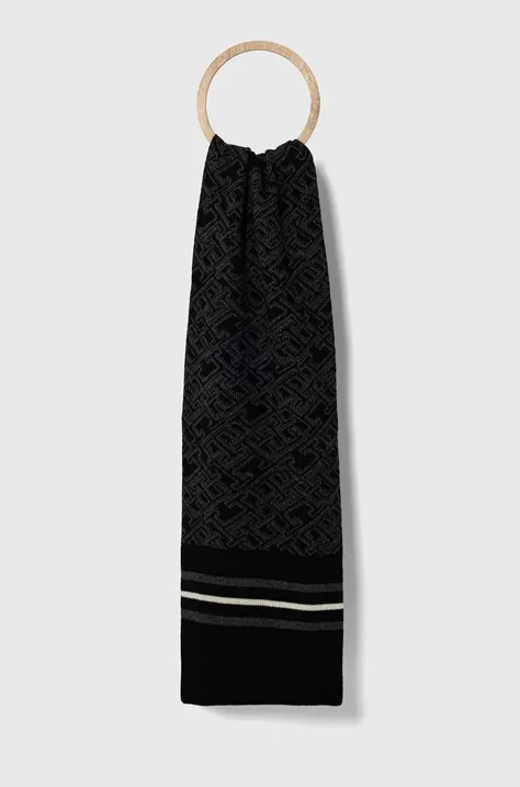 Tommy Hilfiger szalik wełniany kolor czarny wzorzysty