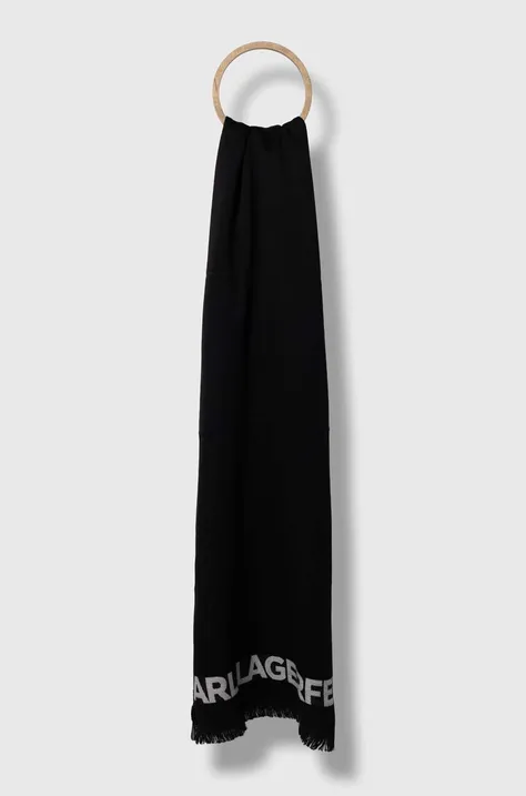 Karl Lagerfeld szalik wełniany kolor czarny gładki