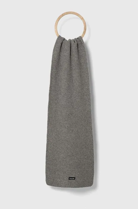 Vlnený šál Calvin Klein šedá farba, melanžový