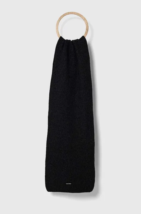 Vlnený šál Calvin Klein šedá farba, melanžový