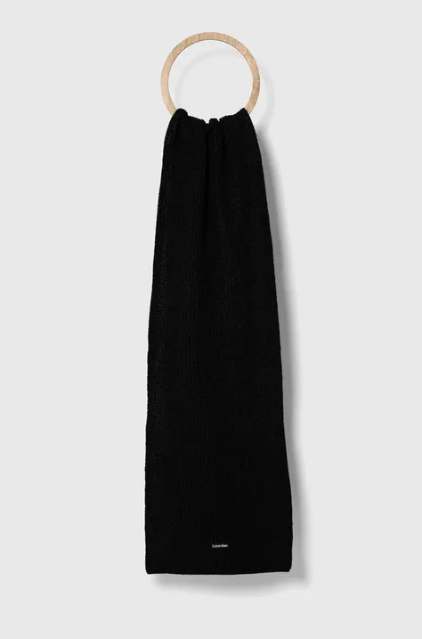 Calvin Klein esarfa de lana culoarea negru, melanj