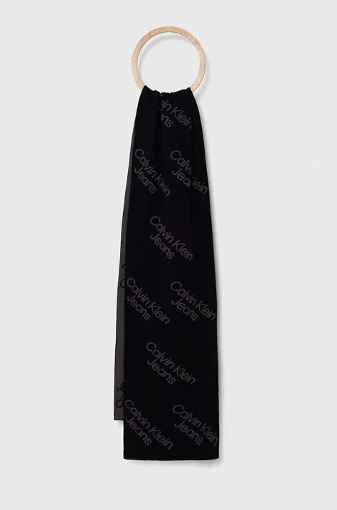 Bavlněný šátek Calvin Klein Jeans černá barva, vzorovaný