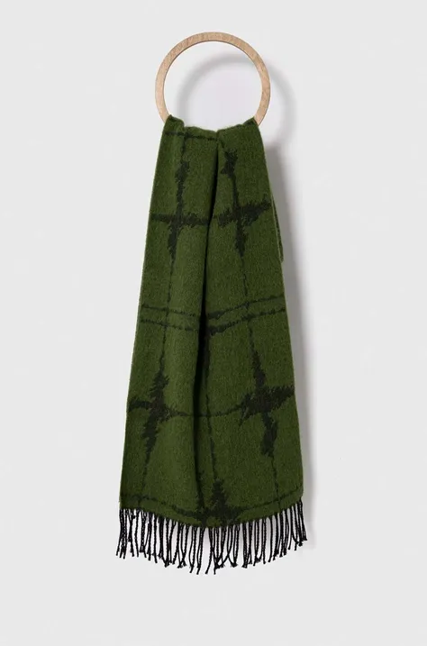 Šátek z vlněné směsi Sisley zelená barva, vzorovaný