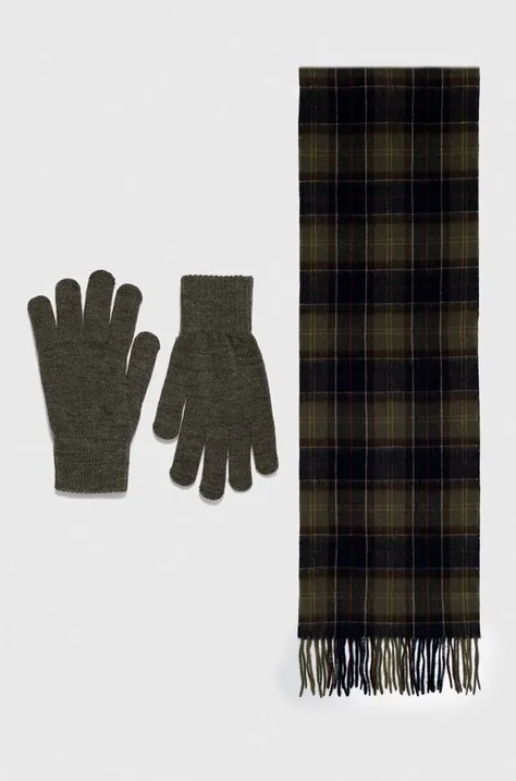 Šál a rukavice Barbour Tartan Scarf & Glove Gift Set zelená farba, vzorovaný, MGS0018