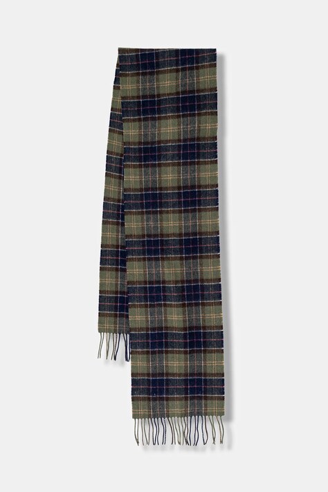 Barbour szalik wełniany kolor zielony gładki USC0001