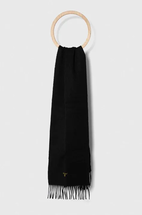 Vlnený šál Barbour čierna farba, jednofarebný