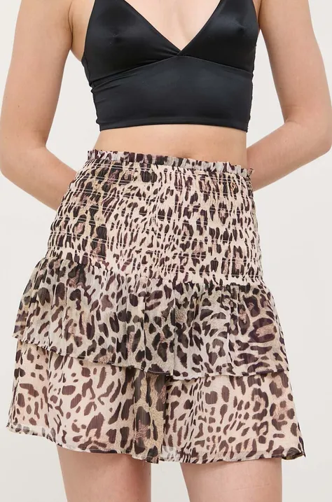 Suknja Guess boja: smeđa, mini, širi se prema dolje