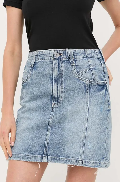 Guess spódnica jeansowa kolor niebieski mini prosta