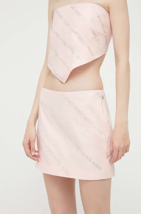 Bavlnená sukňa Rotate ružová farba, mini, rovný strih