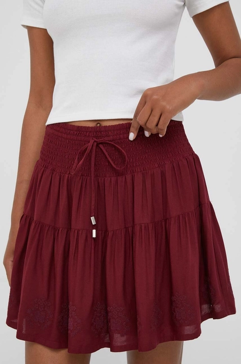 Pepe Jeans fusta culoarea bordo, mini, evazati