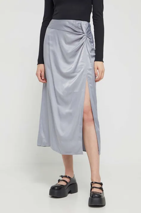 Suknja Abercrombie & Fitch boja: srebrna, midi, ravna
