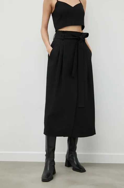 Λινή φούστα Drykorn χρώμα: μαύρο