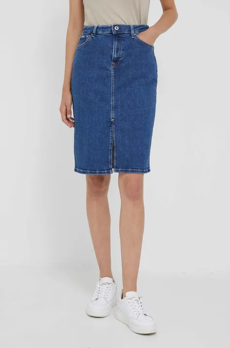 Pepe Jeans spódnica jeansowa kolor niebieski mini ołówkowa