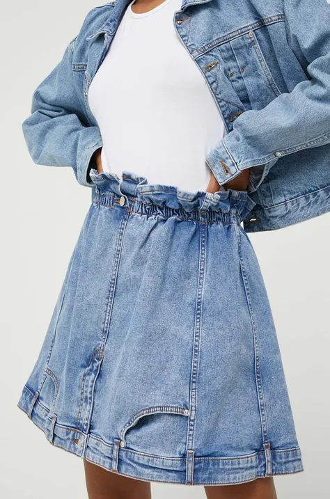 Moschino Jeans spódnica jeansowa kolor niebieski mini rozkloszowana