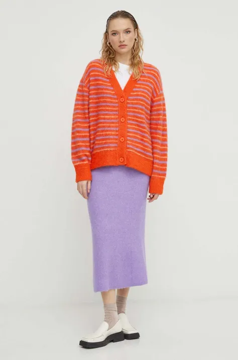 Vlnená sukňa American Vintage fialová farba, midi, rovný strih