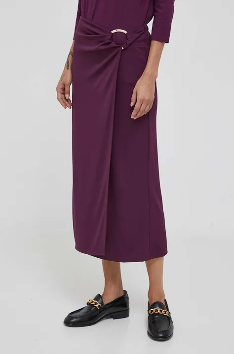 Sukňa Sisley fialová farba, midi, rovný strih