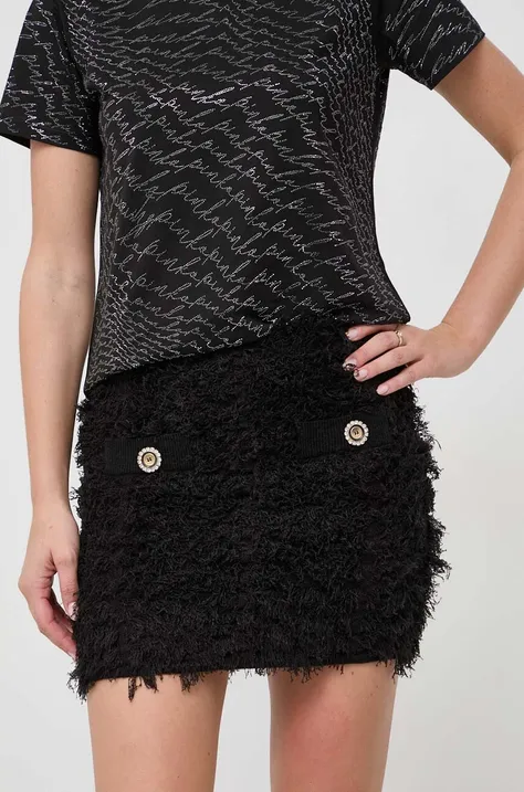 Suknja s primjesom vune Pinko boja: crna, mini, ravna