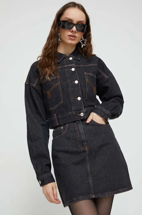 Rifľová sukňa Moschino Jeans čierna farba, mini, rovný strih