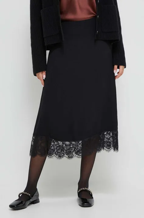 Suknja Tommy Hilfiger boja: crna, midi, širi se prema dolje