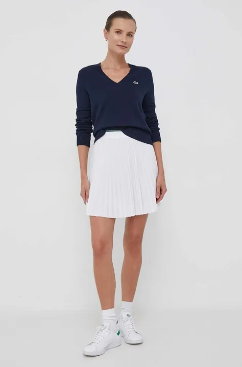 Suknja Lacoste boja: bijela, mini, širi se prema dolje