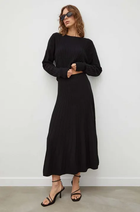 Шерстяная юбка BA&SH цвет чёрный midi расклешённая