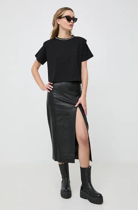 Sukňa Bardot čierna farba, midi, rovný strih