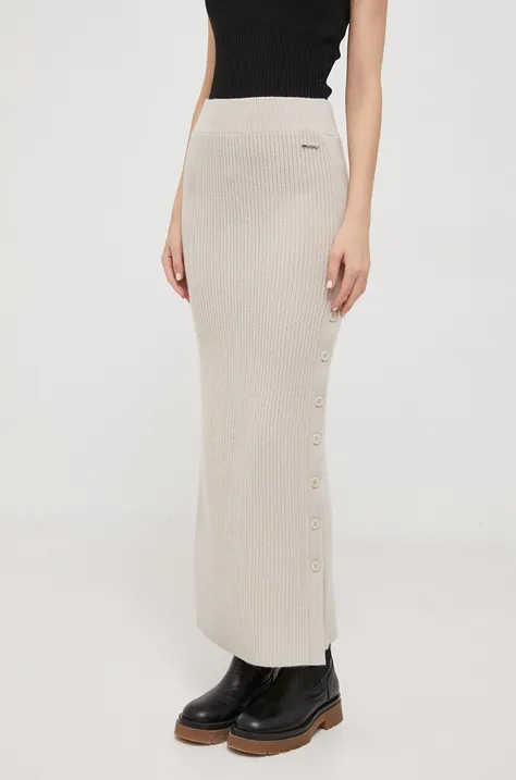Vlnená sukňa Calvin Klein béžová farba, maxi, puzdrová