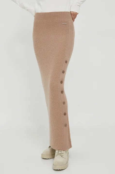 Calvin Klein gyapjú szoknya bézs, maxi, ceruza fazonú