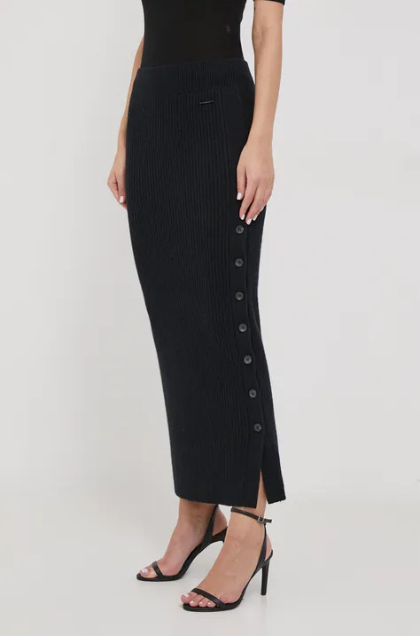 Calvin Klein spódnica wełniana kolor czarny maxi ołówkowa