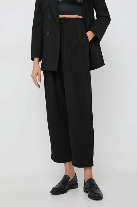 Twinset spodnie z domieszką wełny kolor czarny szerokie high waist