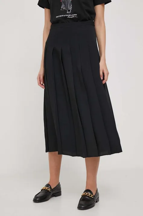 Suknja Polo Ralph Lauren boja: crna, midi, širi se prema dolje