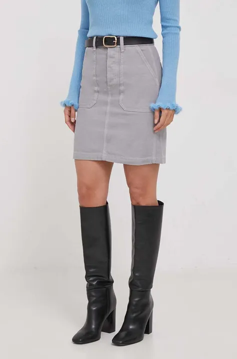 Хлопковая юбка United Colors of Benetton цвет серый mini расклешённая