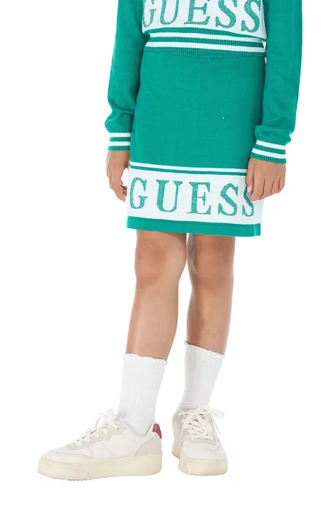 Дитяча спідниця Guess колір зелений mini пряма