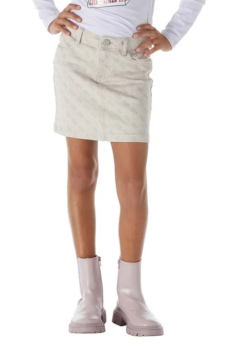 Dievčenská rifľová sukňa Guess béžová farba, mini, rovný strih