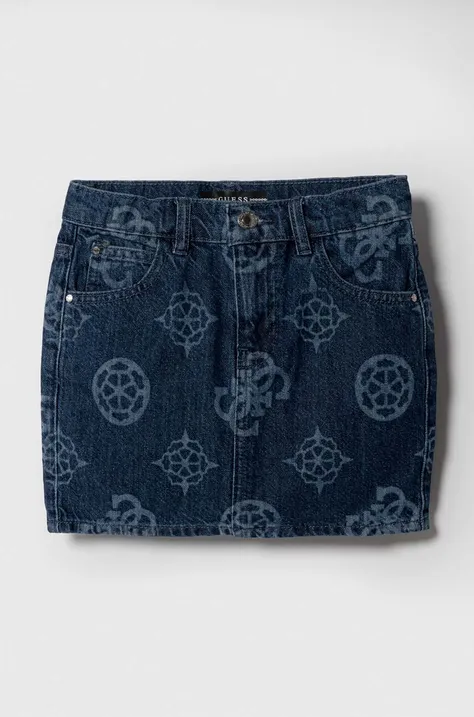Guess spódnica jeansowa dziecięca kolor niebieski mini prosta