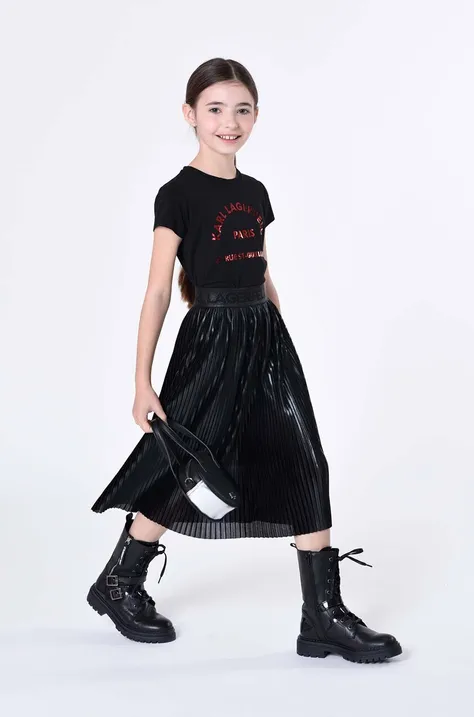 Dievčenská sukňa Karl Lagerfeld čierna farba, midi, áčkový strih