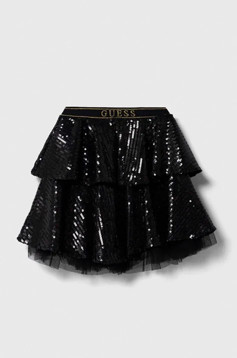 Dětská sukně Guess černá barva, mini, áčková