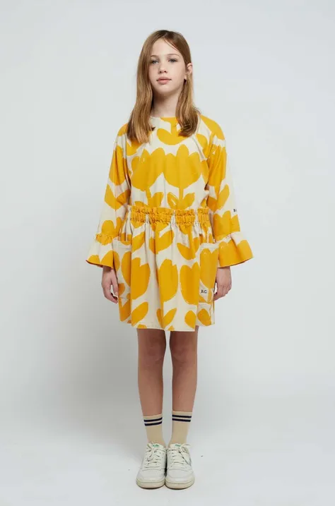 Dječje pamučna haljina Bobo Choses boja: bijela, mini, širi se prema dolje