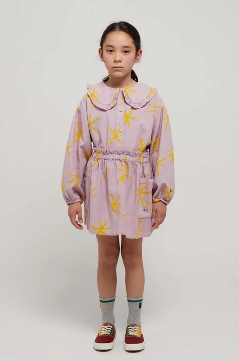 Dječje pamučna haljina Bobo Choses boja: ljubičasta, mini, širi se prema dolje