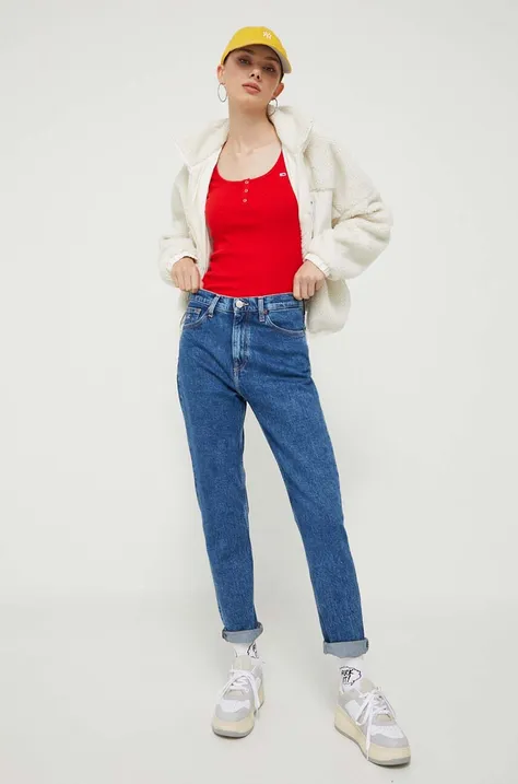 Tommy Jeans jeansi femei, culoarea albastru marin