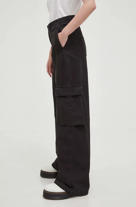 Bavlněné kalhoty Levi's BAGGY CARGO černá barva, jednoduché, medium waist