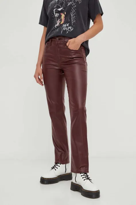 Levi's spodnie 724 COATED STRAIGHT damskie kolor bordowy dopasowane high waist