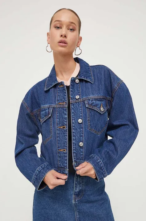 Jeans jakna Abercrombie & Fitch ženska, mornarsko modra barva