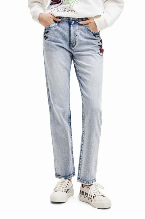 Desigual jeansy x Disney damskie high waist