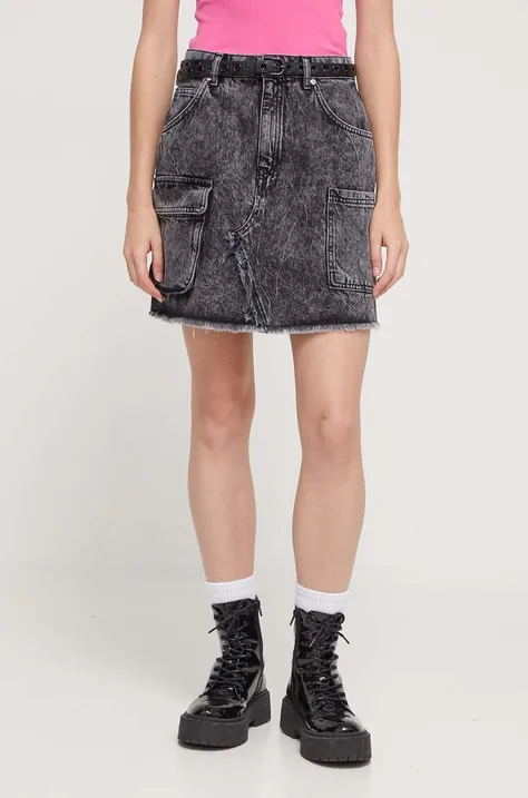 HUGO spódnica jeansowa kolor czarny mini prosta